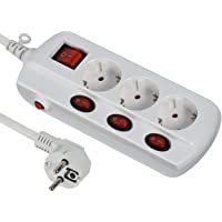 Los mejores  - Electraline 62500 Regleta Base múltiple (3 Tomas- 4- Interruptor General-sección 3G1 mm²- Cable 1-5 m) Color Blanco